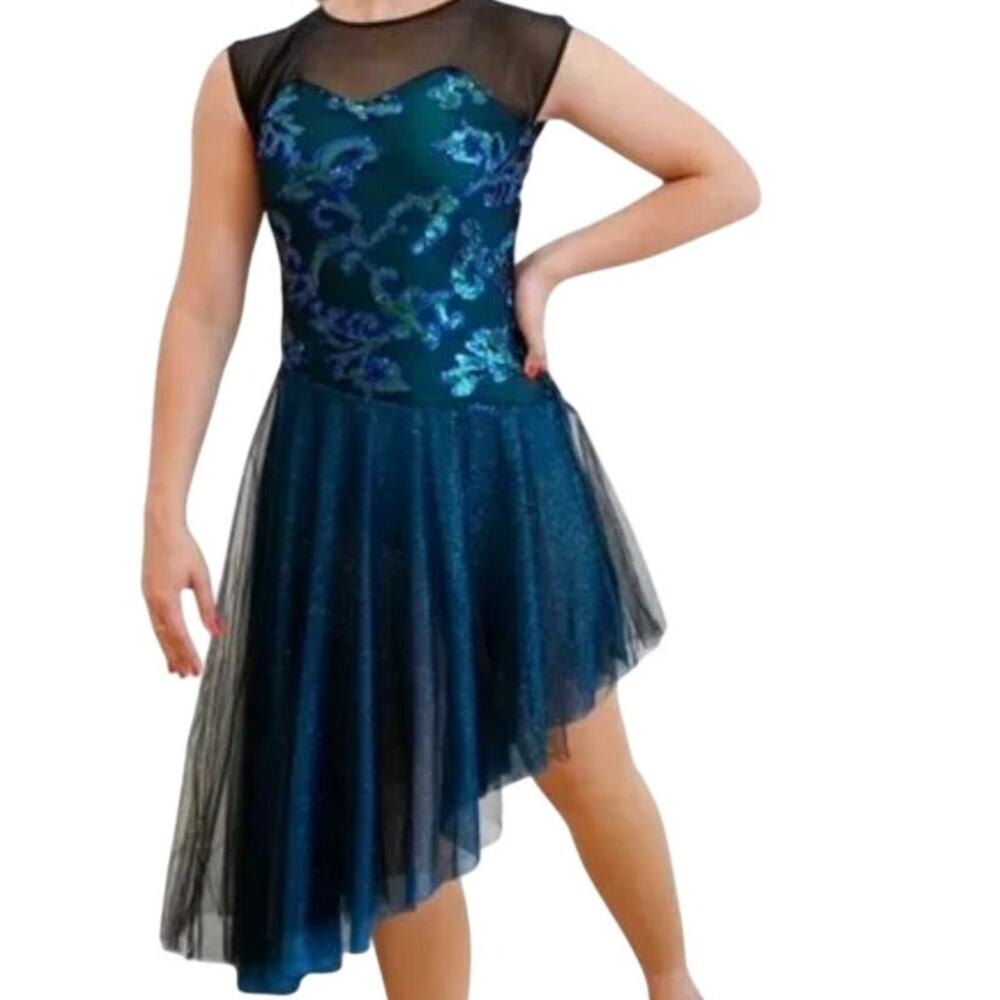 Revolution Dancewear Torquoise & Black Mesh Sparkling Dance Outfit XLC